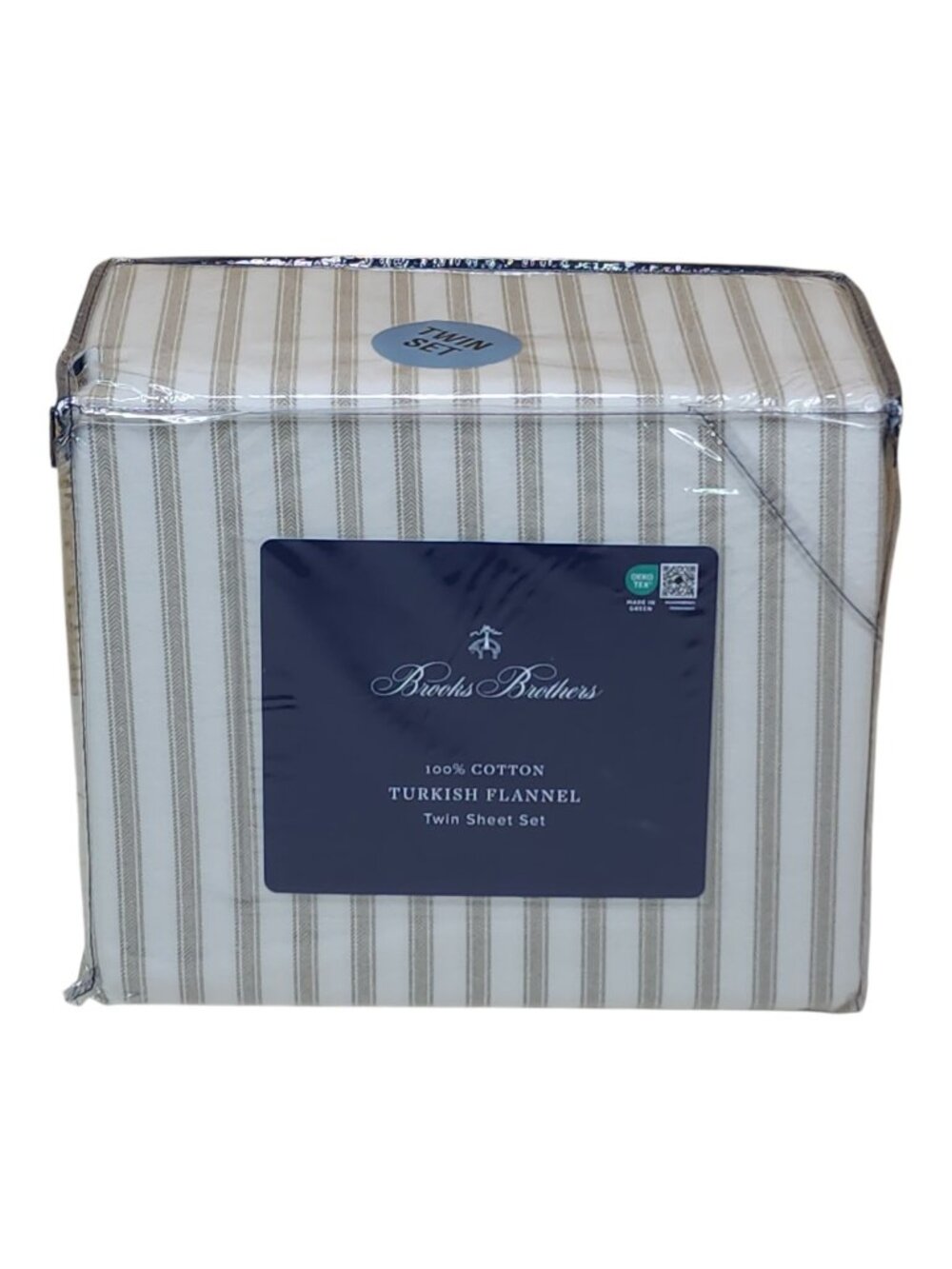 Brooks Brothers Turkish Flannel Twin Sheet Set 100% Cotton Striped Beige